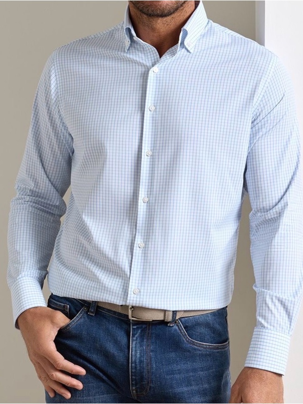 Peter Millar Hanford Performance Twill Sport Shirt in blue, size large
